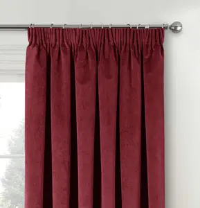 Luxury Enhanced Living Red Velvet, Supersoft, 100% Blackout, Thermal Pair of Curtains with Tape Top - 46 x 54 inch (117x137cm)