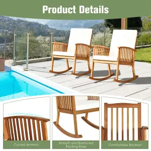 Costway Patio Rocking Chair Garden Backyard Acacia Wood Rocker with Seat & Back Cushions