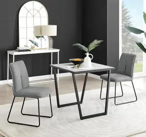 Furniturebox UK Carson White Marble Effect Square Dining Table & 2 Dark Grey Halle Chairs