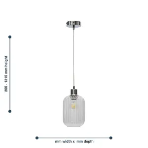 First Choice Lighting Set of 2 Batley Clear Ribbed Glass with Chrome Pendant Fittings