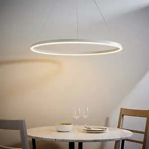 Luminosa Staten Single Pendant Light Matt White Paint, White Silicone