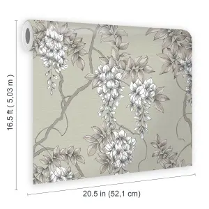 GoodHome Owletts Grey & sage Metallic effect Floral Textured Wallpaper Sample