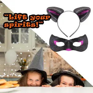 Halloween Cats Ears and Mask Set Halloween Party, Trick or Treat  Black Glitter