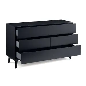 Retro Anthracite Wide Chest - 6 Drawers