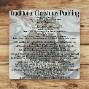 Purely Home Christmas Pudding Recipe Square Glass Worktop Protector Chopping Board