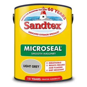 Sandtex Microseal Light grey Matt Masonry paint, 5L Tub