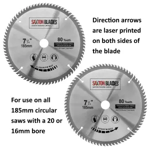 Saxton TCT18580T20B TCT Circular Saw Blade 185mm x 80 Teeth x 20mm Bore + 16mm ring