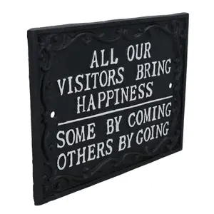 All Our Visitors Bring Happiness Sign Cast Iron Plaque Wall House Door Garden