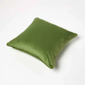 Homescapes Olive Green Filled Velvet Cushion with Piped Edge 46 x 46 cm