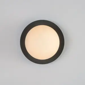 houseof Frosted Glass Opal Ball Shade Disk Wall Light Bathroom Compatible - Charcoal Grey Black