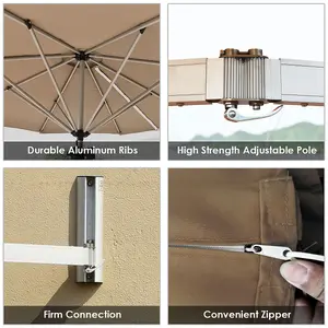 Costway Wall-Mounted Umbrella Water-proof Cantilever Parasols Tilting Sunshade Umbrella w/ Adjustable Pole