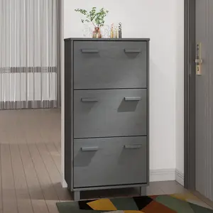 Berkfield Shoe Cabinet Dark Grey 59.5x35x117 cm Solid Wood Pine