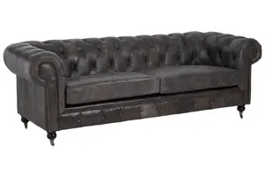 Victor Dark Grey Leather Chesterfield Sofa