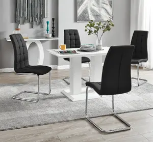 Furniturebox UK 4 Seater Dining Set - Imperia White High Gloss Dining Table and Chairs - 4 Black Murano Chairs