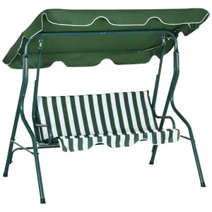 Outsunny 3-person Garden Swing Chair w/ Adjustable Canopy, Green Stripes