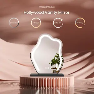 EMKE Hollywood Makeup Mirror with 3 Colour LED Light 300x400mm 360 Rotation Irregular Hollywood Mirror Black Frame