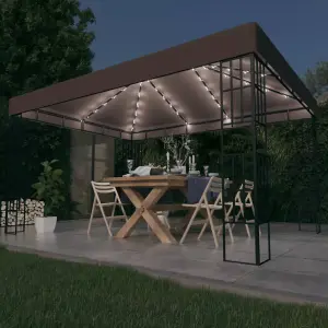 Berkfield Gazebo with LED String Lights 4x3 m Taupe