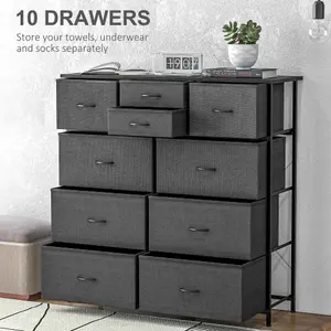 HOMCOM Bedroom Chest of Drawers Fabric Dresser w/ Foldable Drawers Black