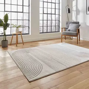 Grey Ivory Abstract Striped Modern Easy to clean Rug for Dining Room-160cm X 220cm