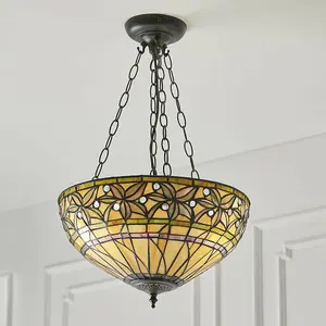 Tiffany Glass Hanging Ceiling Pendant Light Large Bronze Feature Shade i00070