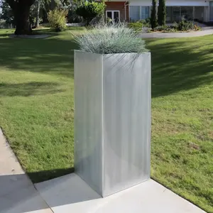 75cm Zinc Galvanised Brushed Silver Tall Square Planter