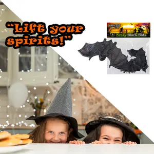 Halloween Black Bats Props and Decorations Trick or Treat Party Pack of 6 Black