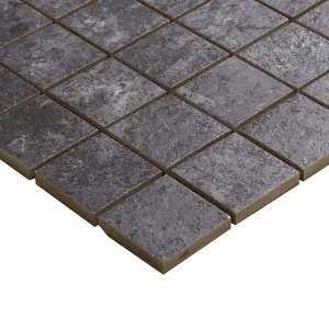 Metal ID Anthracite Smooth Matt Concrete effect Porcelain 5x5 Mosaic tile, (L)305mm (W)305mm