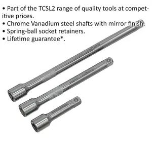 Premium 3 Piece Steel Extension Bar Set with Spring-Ball Retainers