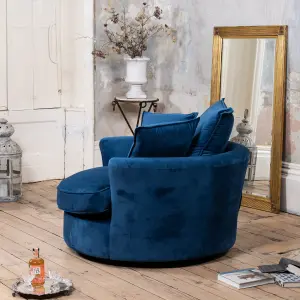 Havana Velvet Fabric Swivel Based Base Cuddle Chair - Blue