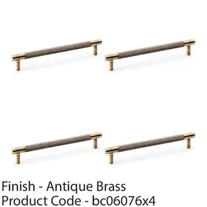 4 PACK - Knurled T Bar Door Pull Handle - Antique Brass - 160mm Centres Premium Drawer