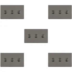 5 PACK 3 Gang Triple Retro Toggle Light Switch SCREWLESS BLACK NICKEL 10A 2 Way