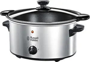 Russell Hobbs 3.5L Stainless Steel Electric Slow Cooker - Cooks Upto 4 Portions, 3 Heat Settings, High/Low/Keep Warm, Removable Ceramic Pot For Easy