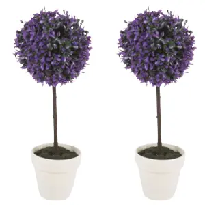 URBNLIVING 41cm Height 2Pcs Decorative Artificial Outdoor Ball Purple Colour Plant Tree Large Pot