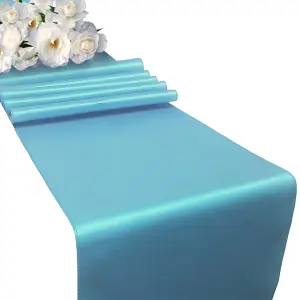 Neel Blue 11x 108 Inch Plain Satin Silk Table Runner, Baby Blue