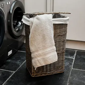 Rectangular Wicker Laundry Basket Bin Light Grey / Large (66 H cm x 46 W cm x 33 D cm)