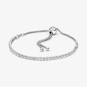 Pandora Sparkling Slider Tennis Bracelet - Silicone / Sterling Silver / Cubic Zirconia - Sz. 25 cm