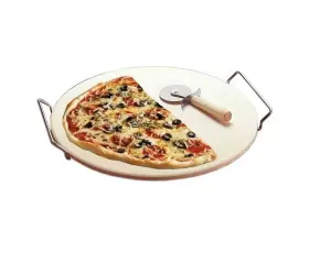 33cm Round Pizza Stones with Stand Pizza Stone and Pizza Cutter Set Heavy Duty Ceramic Large Pizza Baking Stone Pizza Tray