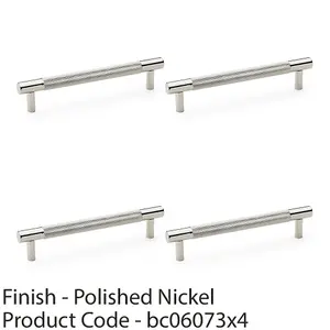 4 PACK - Knurled T Bar Door Pull Handle - Polished Nickel - 128mm Centres Premium Drawer