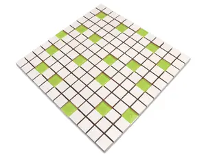 Ceramic mosaic with glass inserts on mesh for bathroom or kitchen 300mm x 300mm - Spring greens