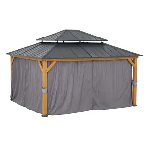 Sunjoy FSC Cedar Wood Gazebo Trivor 450cm x 390cm W/ Netting & Curtain, Anthracite