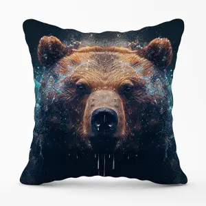 Brown Bear Face Splashart Outdoor Cushion 45cm x 45cm