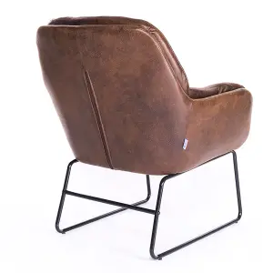 Brown PU Leather Occasional Armchair Relaxing Chair with Metallic Legs