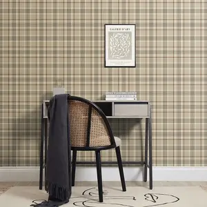 Traditional Check Wallpaper In Beige And Red