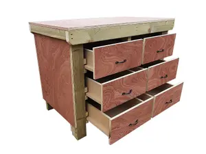 Wooden Eucalyptus hardwood top workbench, tool cabinet with drawers (V.2) (H-90cm, D-70cm, L-120cm)