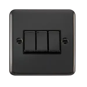 Curved Black Nickel 10A 3 Gang 2 Way Ingot Light Switch - Black Trim - SE Home