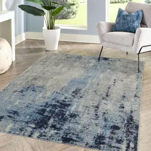 Gilbert Blue & Grey Abstract Small Rug, (L)150cm x (W)80cm