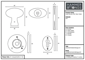 Hammer & Tongs - Oval Rim & Mortice Door Knob - W60mm