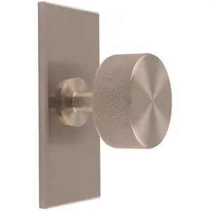 Knurled Radio Cabinet Door Knob & Matching Backplate - Satin Nickel 76 x 40mm