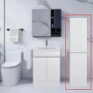 Handleless High Gloss White 2 Door 1 Drawer Bathroom Storage Tall Boy Cabinet 1800mm