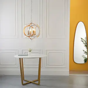 Matt White & Gold Ceiling Pendant Light - 4 Bulb Hanging Circular Frame Fitting